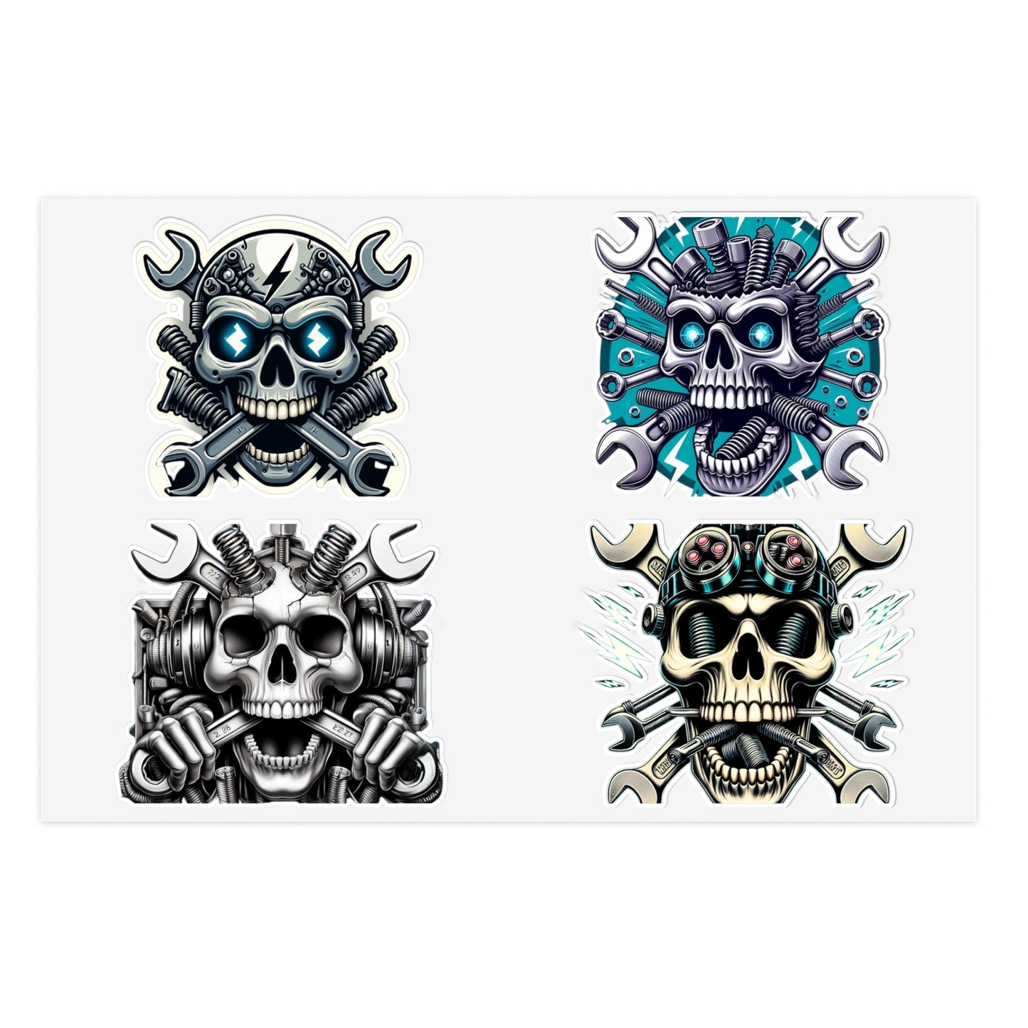 Mechanic Skeleton Crossed Wrenches Stickers Sheet