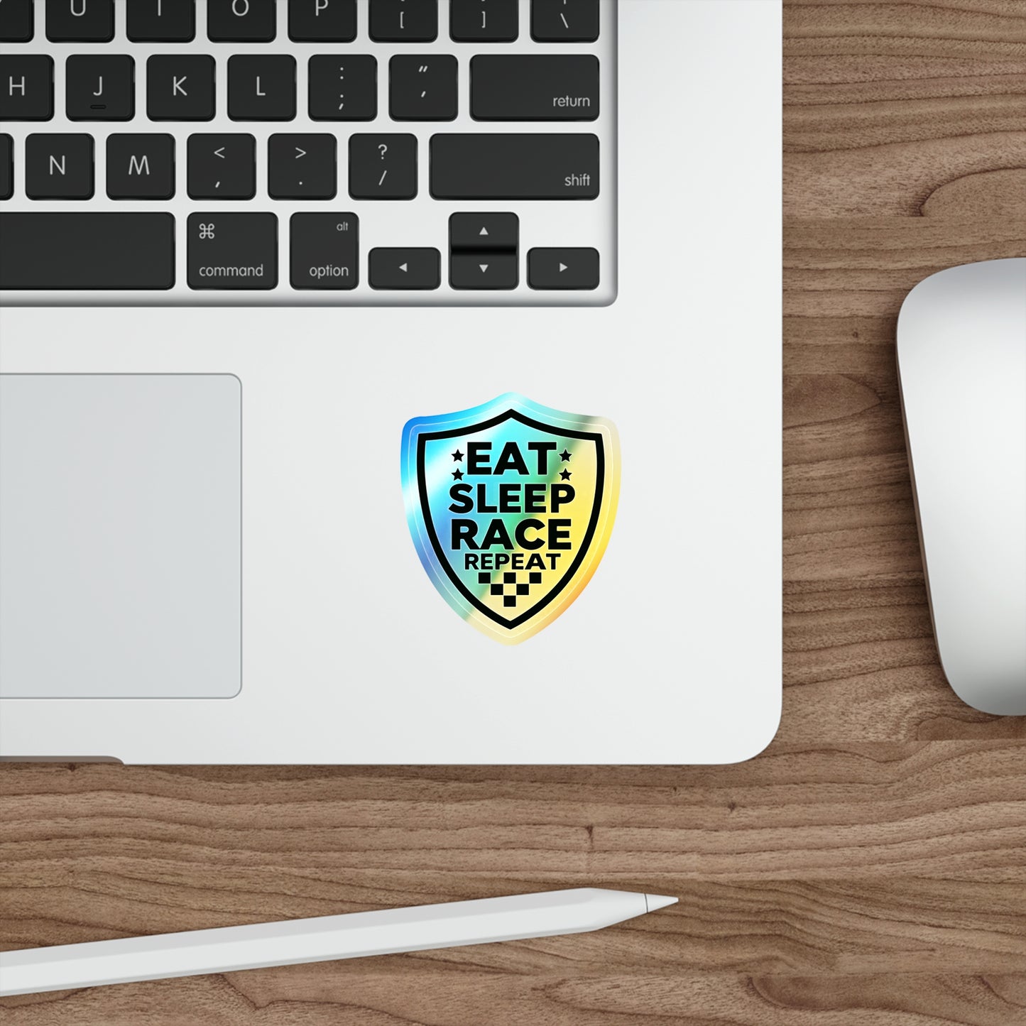 Eat, Sleep, Race, Repeat, Holographic Die-cut Sticker for Automotive Fan