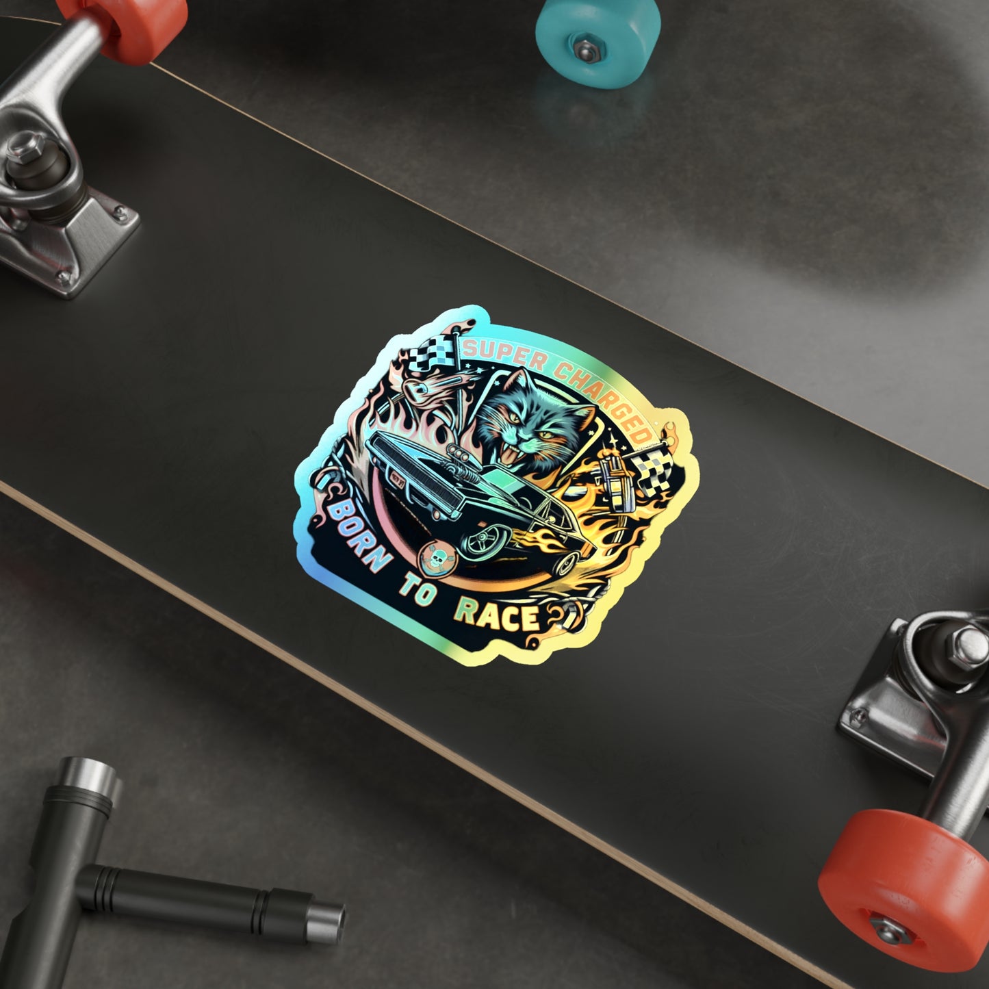Supercharged Born To Race Holographic Die-cut Stickers for Mechanics and Racers