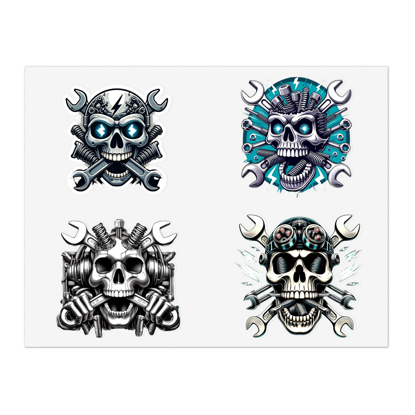 Mechanic Skeleton Crossed Wrenches Stickers Sheet