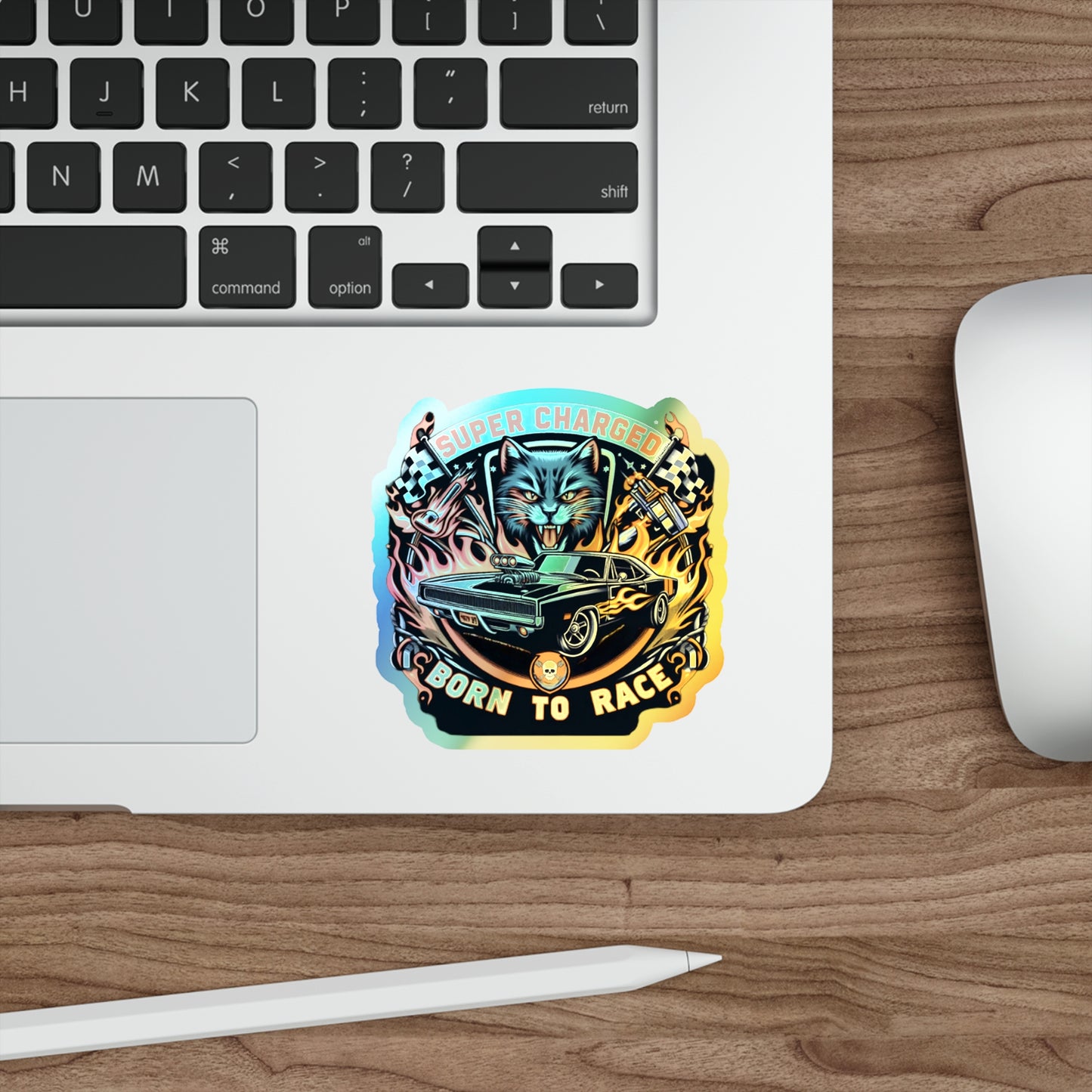 Supercharged Born To Race Holographic Die-cut Stickers for Mechanics and Racers