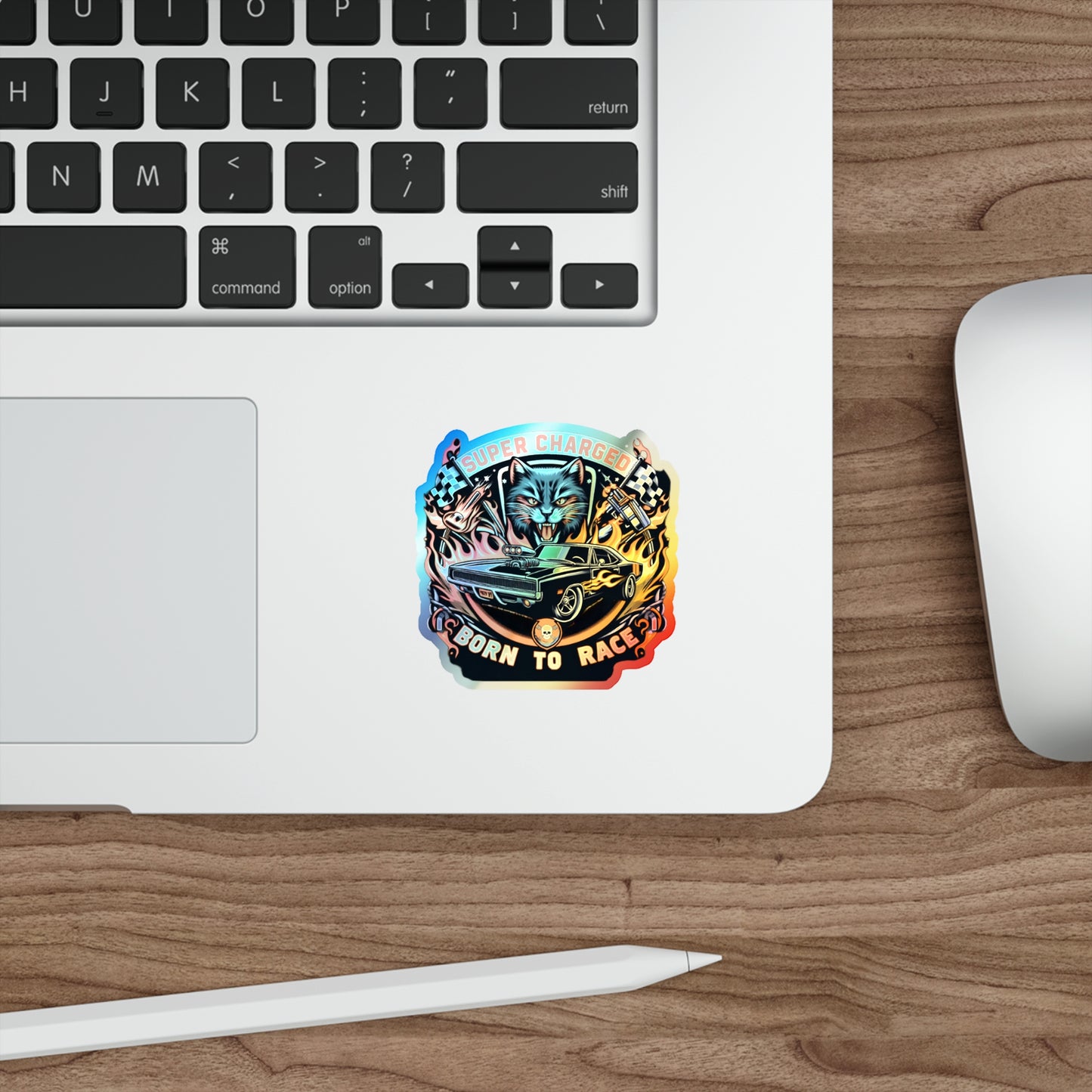 Supercharged Born To Race Holographic Die-cut Stickers for Mechanics and Racers