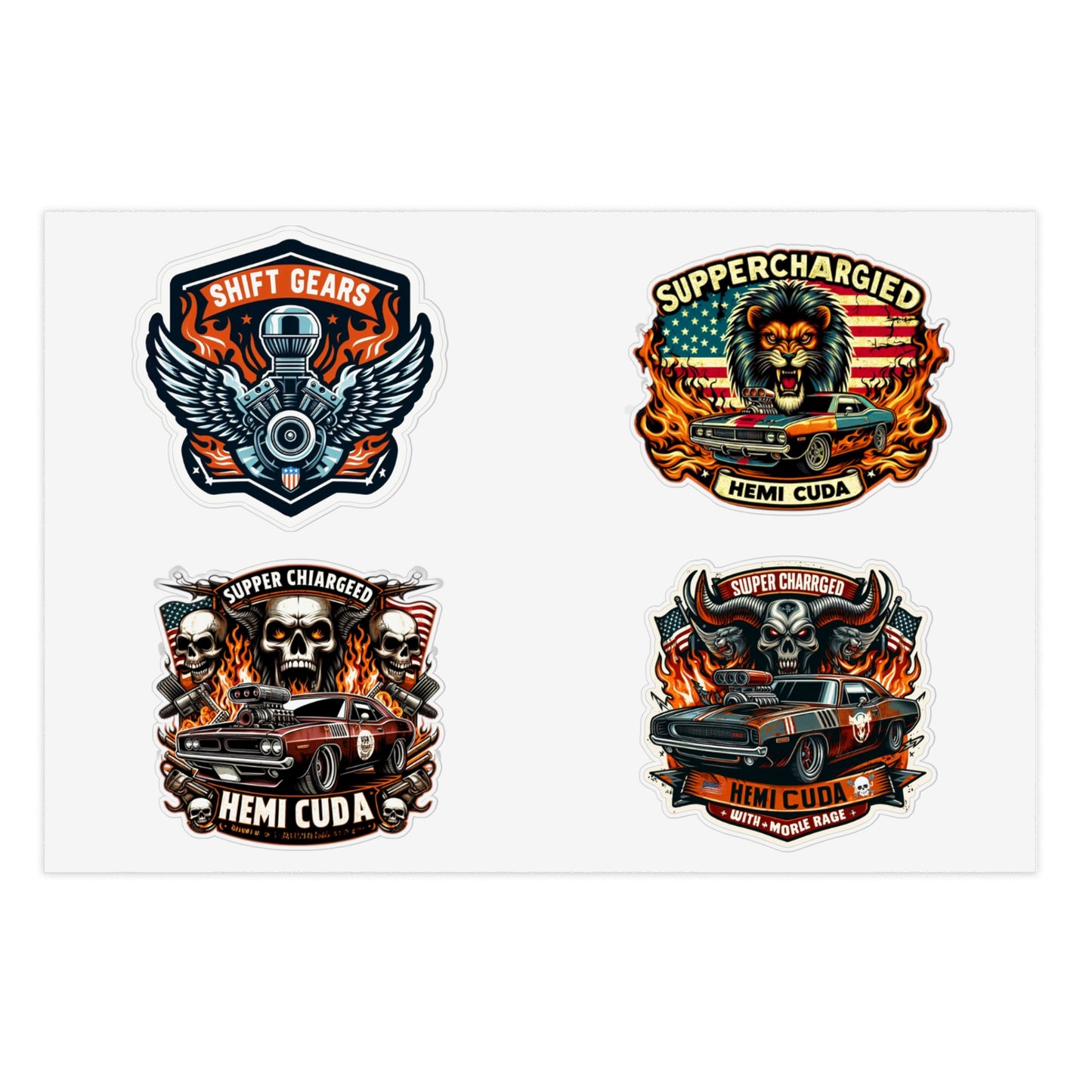 5 Sheet Bundle Holographic Sticker Sheets Car Fan Stickers Mechanics Stickers Hemi Cuda Supercharged