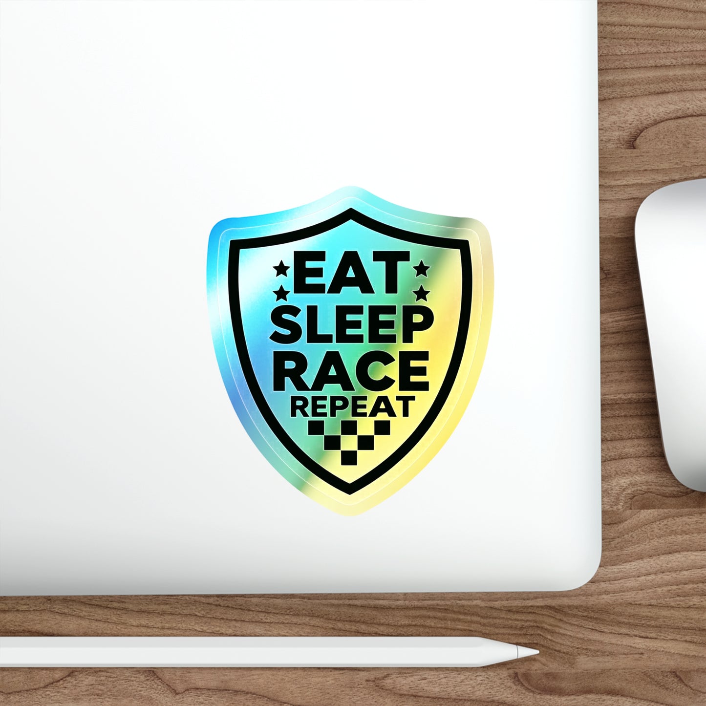 Eat, Sleep, Race, Repeat, Holographic Die-cut Sticker for Automotive Fan