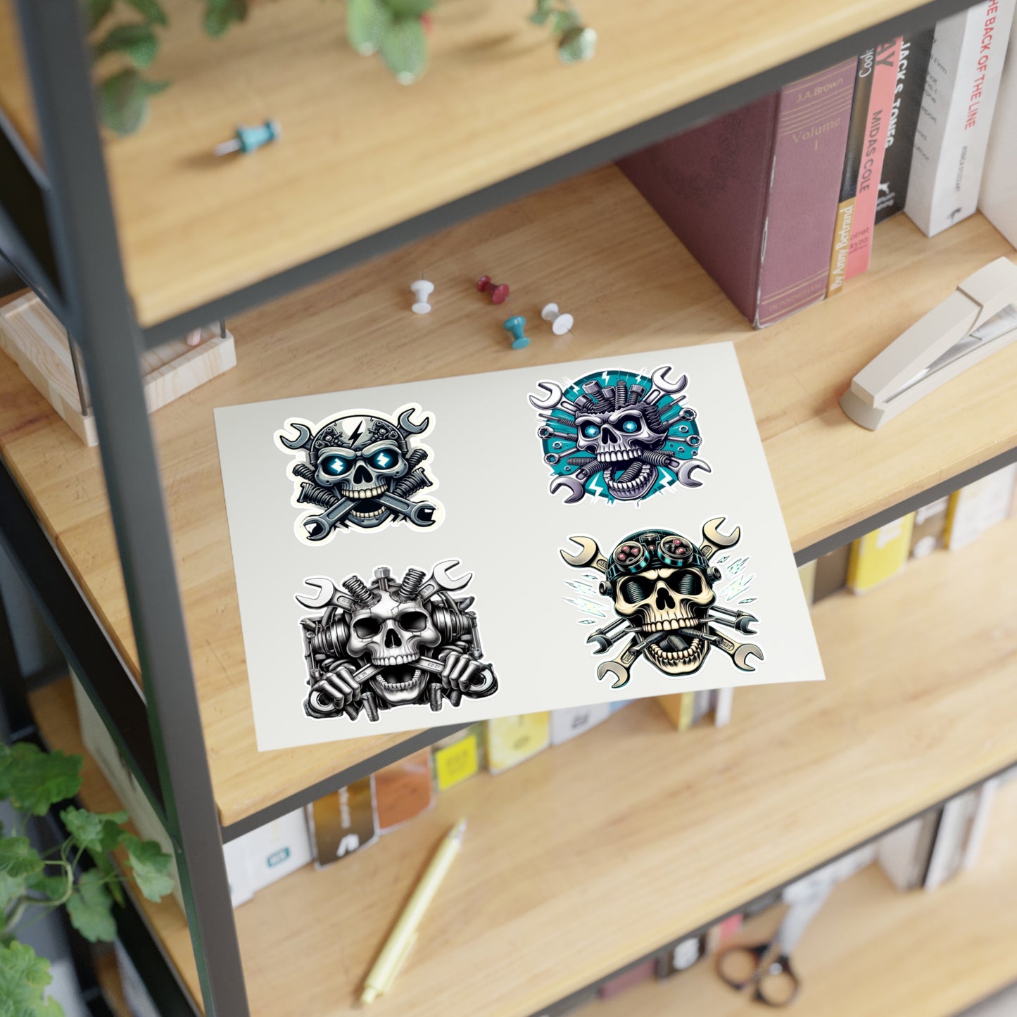 Mechanic Skeleton Crossed Wrenches Stickers Sheet
