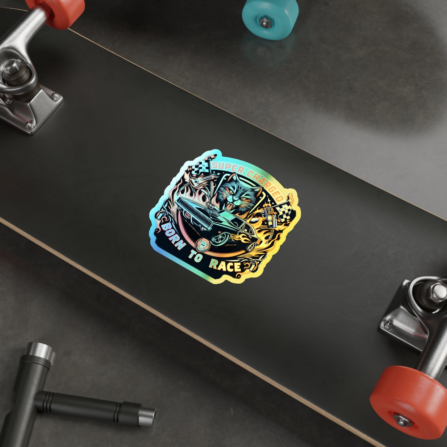 Supercharged Born To Race Holographic Die-cut Stickers for Mechanics and Racers