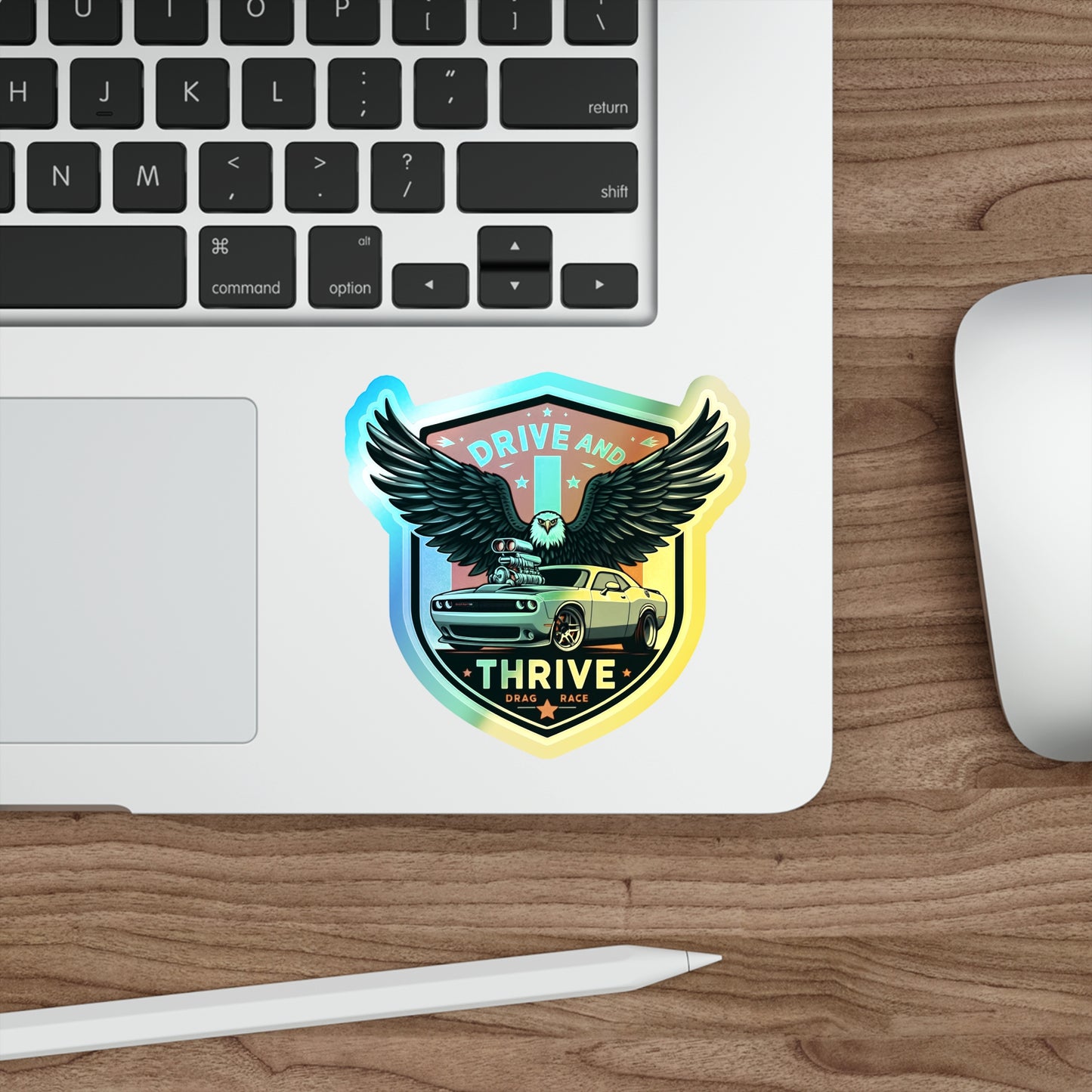 Drive and Thrive Holographic Die-cut Stickers for Travelers and Automotive Fans