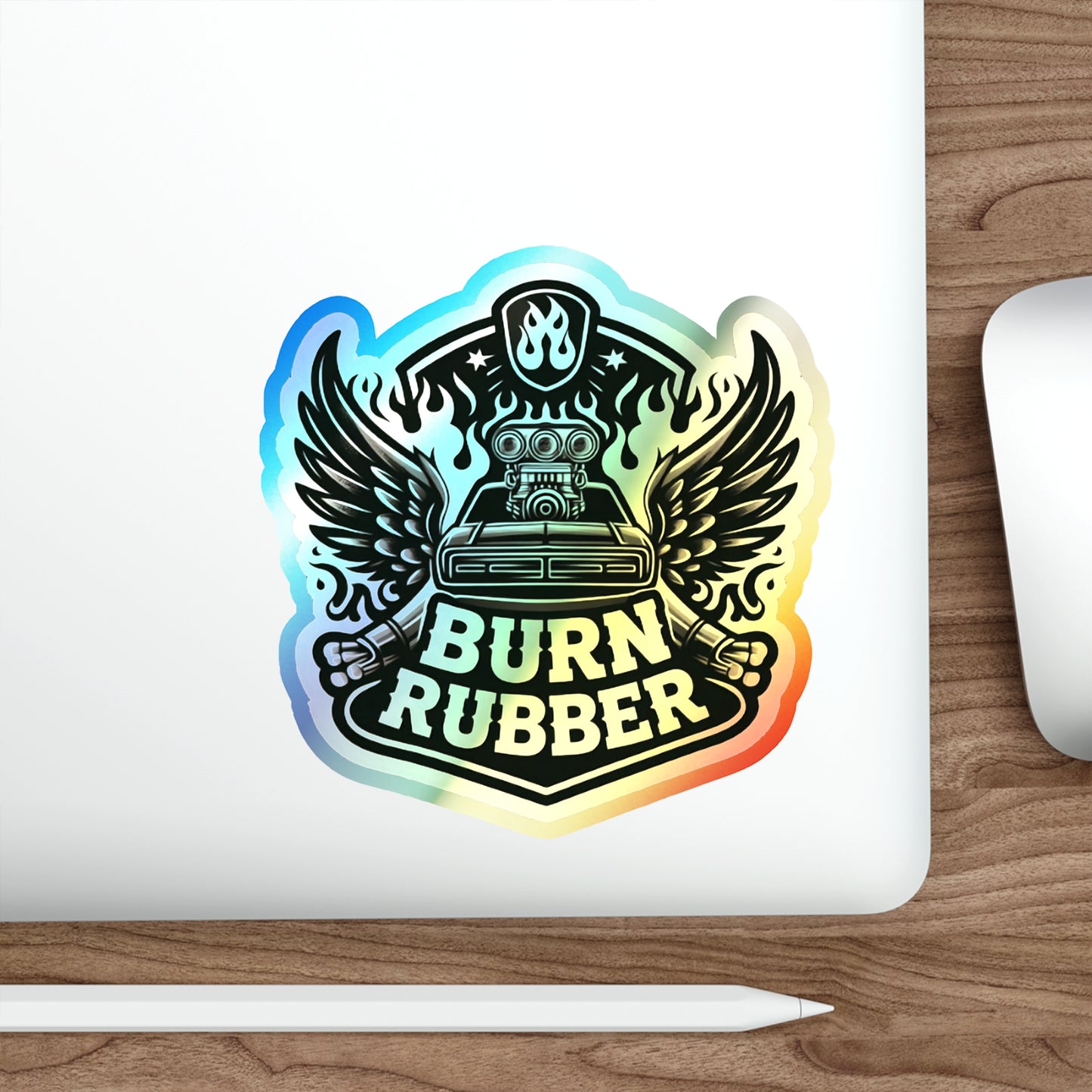 Burn Rubber Holographic Die-cut Stickers for Car Fan or Extreme Mechanic
