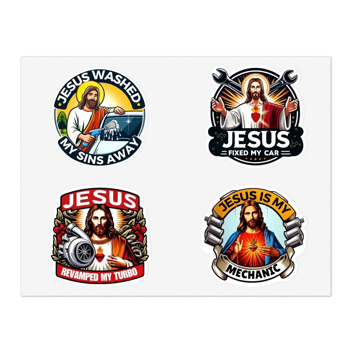 10 pcs Sheet Bundle Mechanic Jesus Sticker, Bumper Stickers, Christian Car Fans