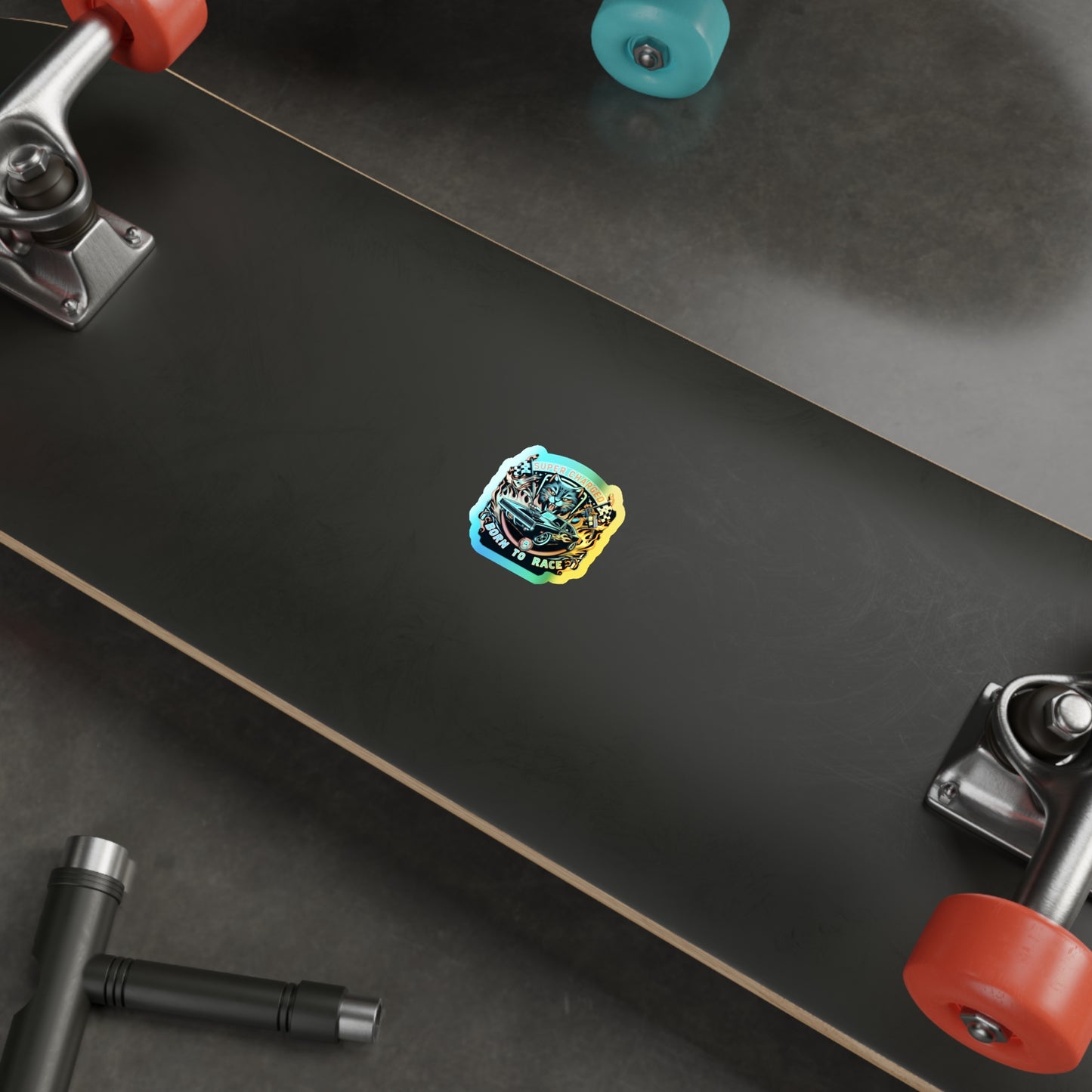 Supercharged Born To Race Holographic Die-cut Stickers for Mechanics and Racers