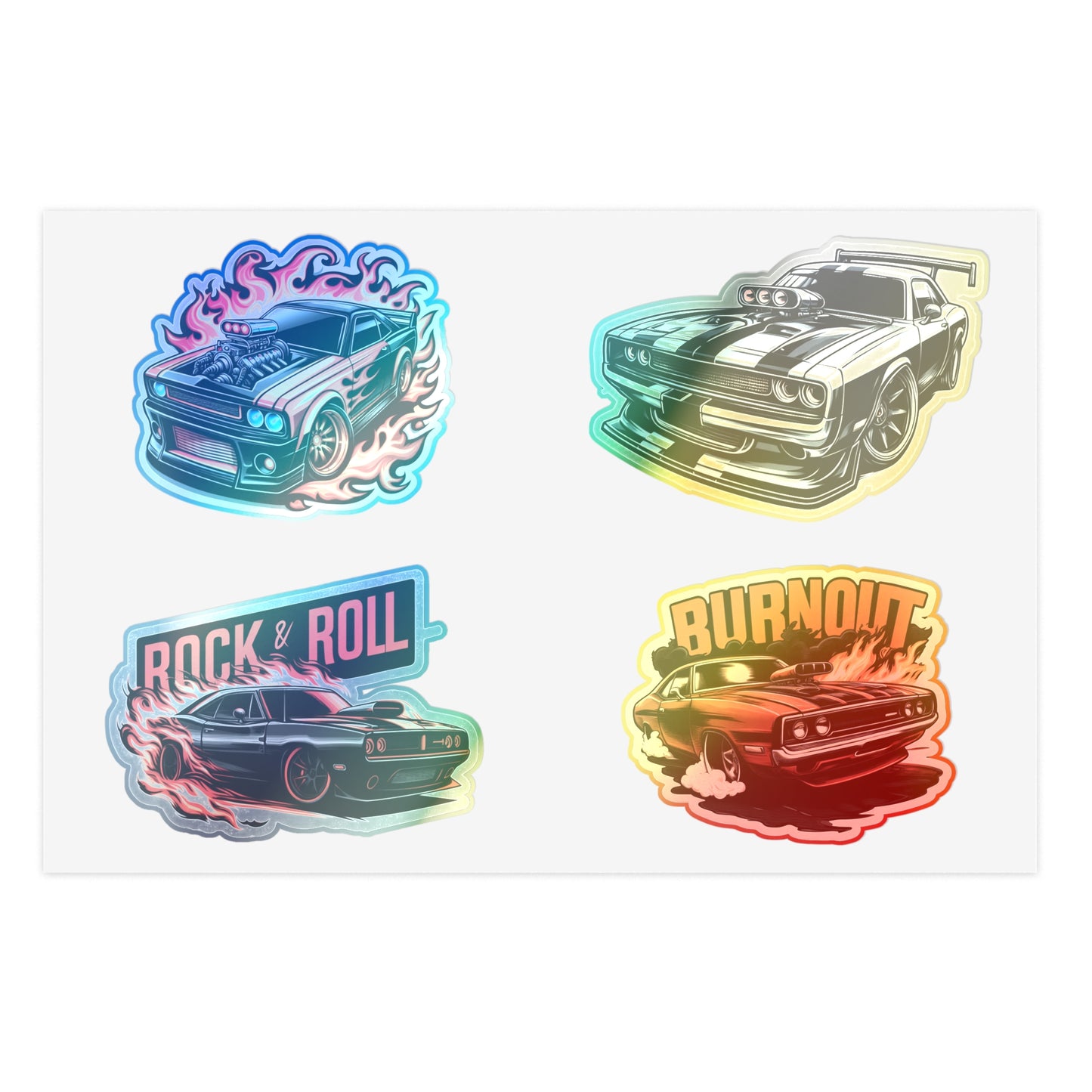 Supercharged Muscle Cars Racing Car Stickers Sheet Holographic Option
