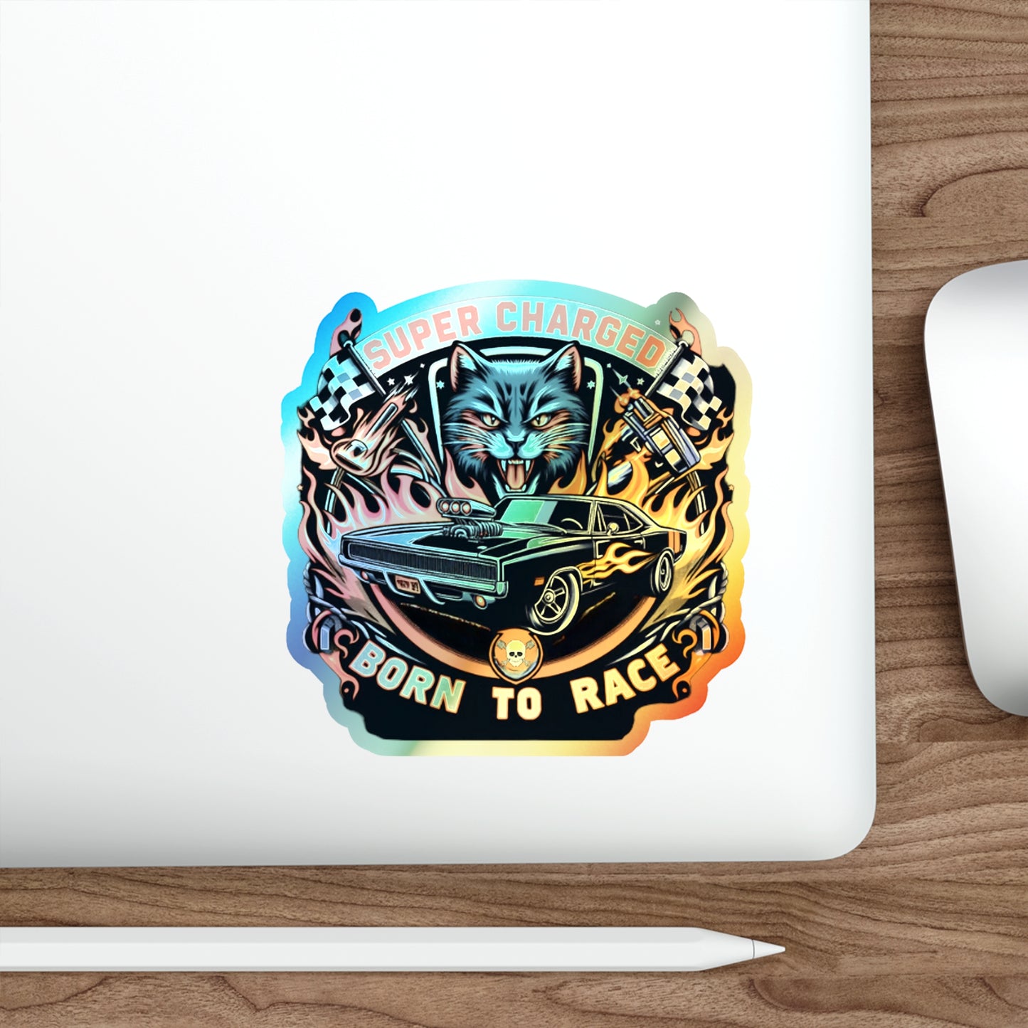 Supercharged Born To Race Holographic Die-cut Stickers for Mechanics and Racers