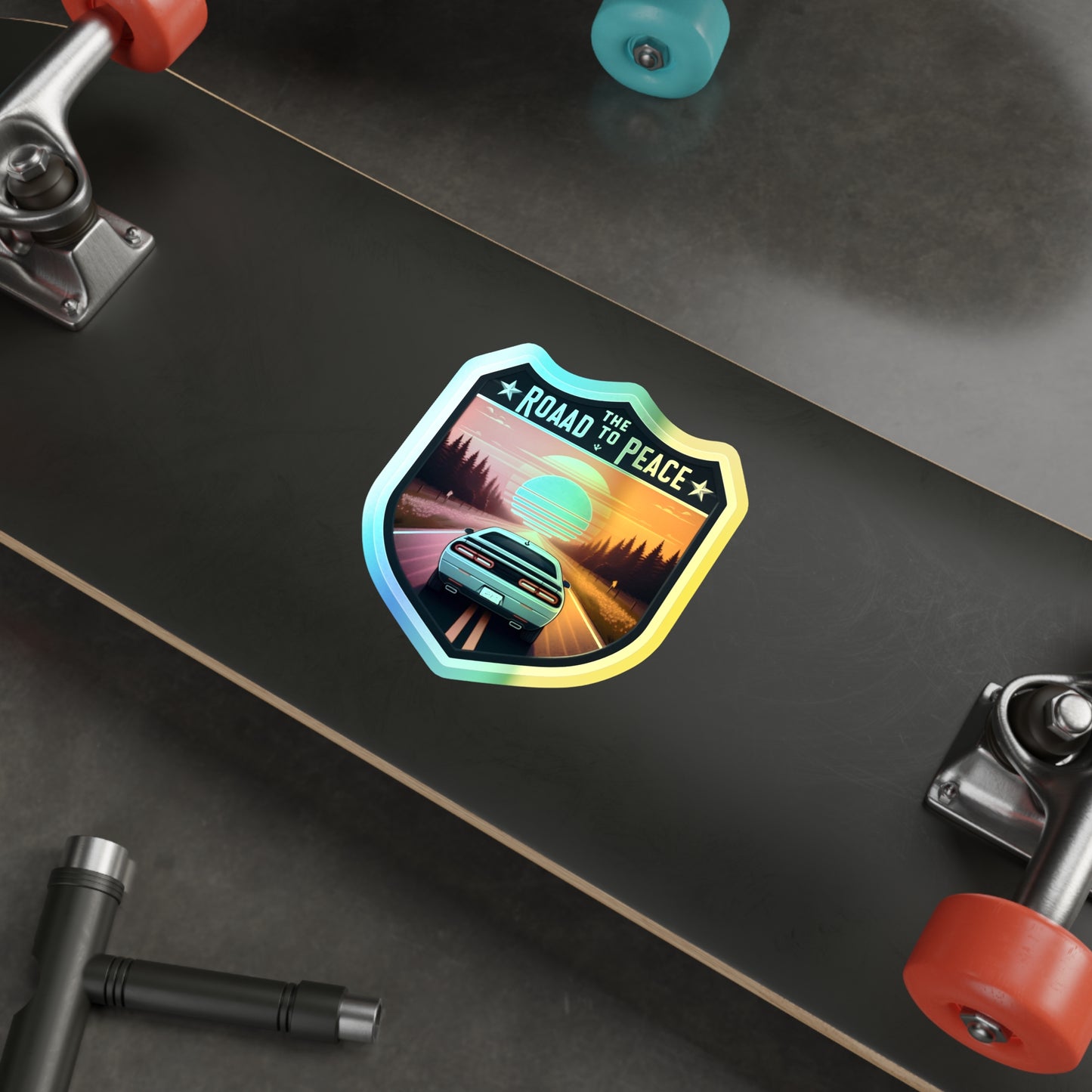 Roaad to Peace, Holographic Die-cut Stickers for Travelers, Hikers, Automotive Fans