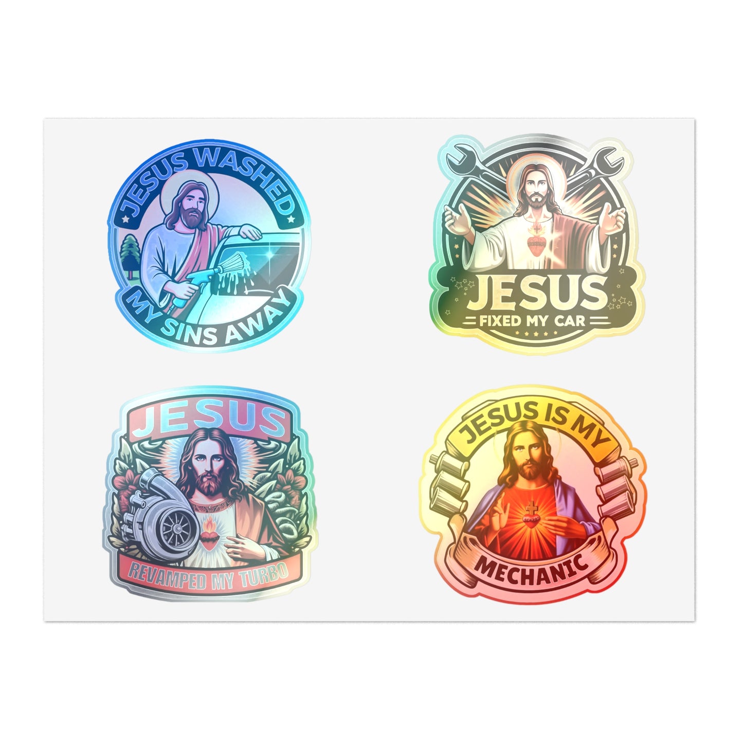 10 pcs Sheet Bundle Mechanic Jesus Sticker, Bumper Stickers, Christian Car Fans