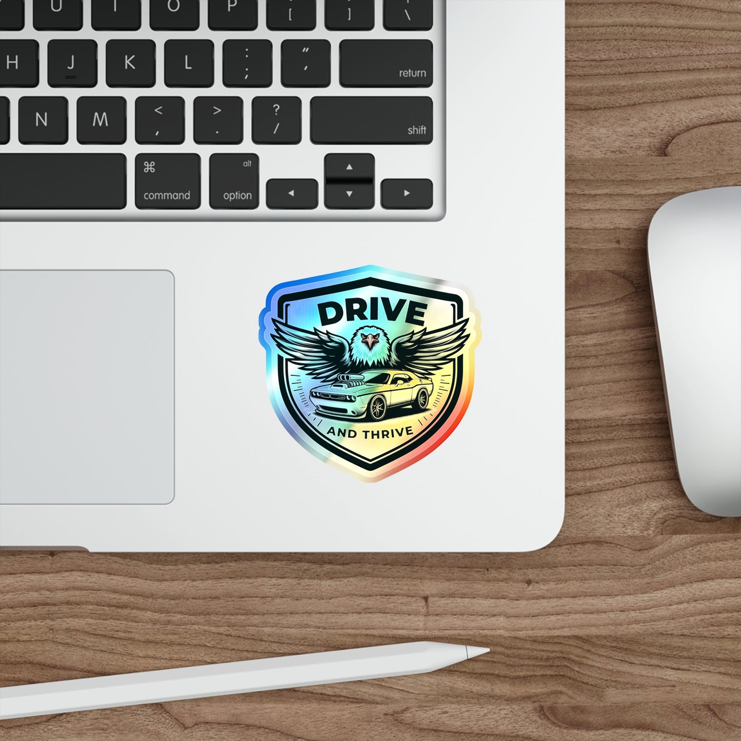 Drive and Thrive, Holographic Die-cut Stickers for Automotive Enthusiasts