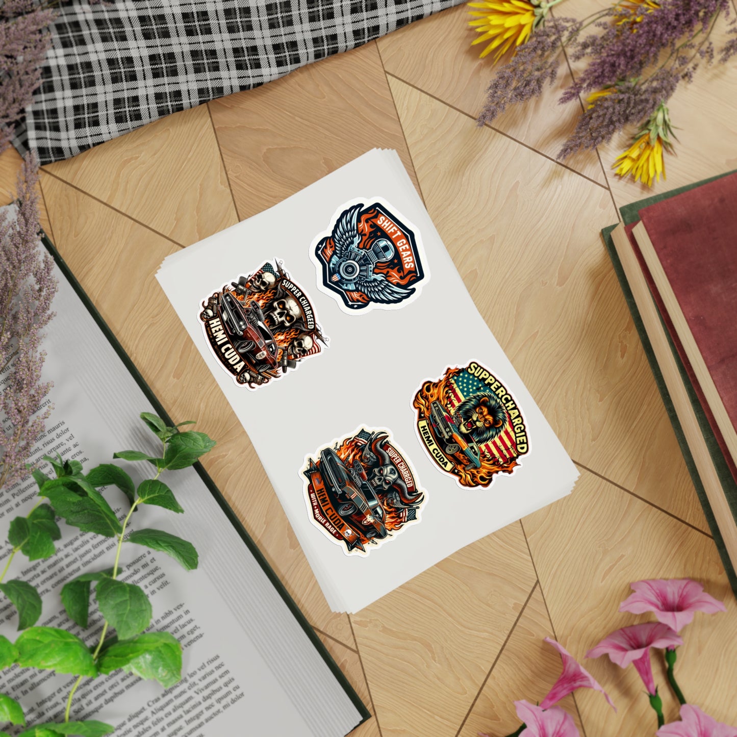 5 Sheet Bundle Holographic Sticker Sheets Car Fan Stickers Mechanics Stickers Hemi Cuda Supercharged