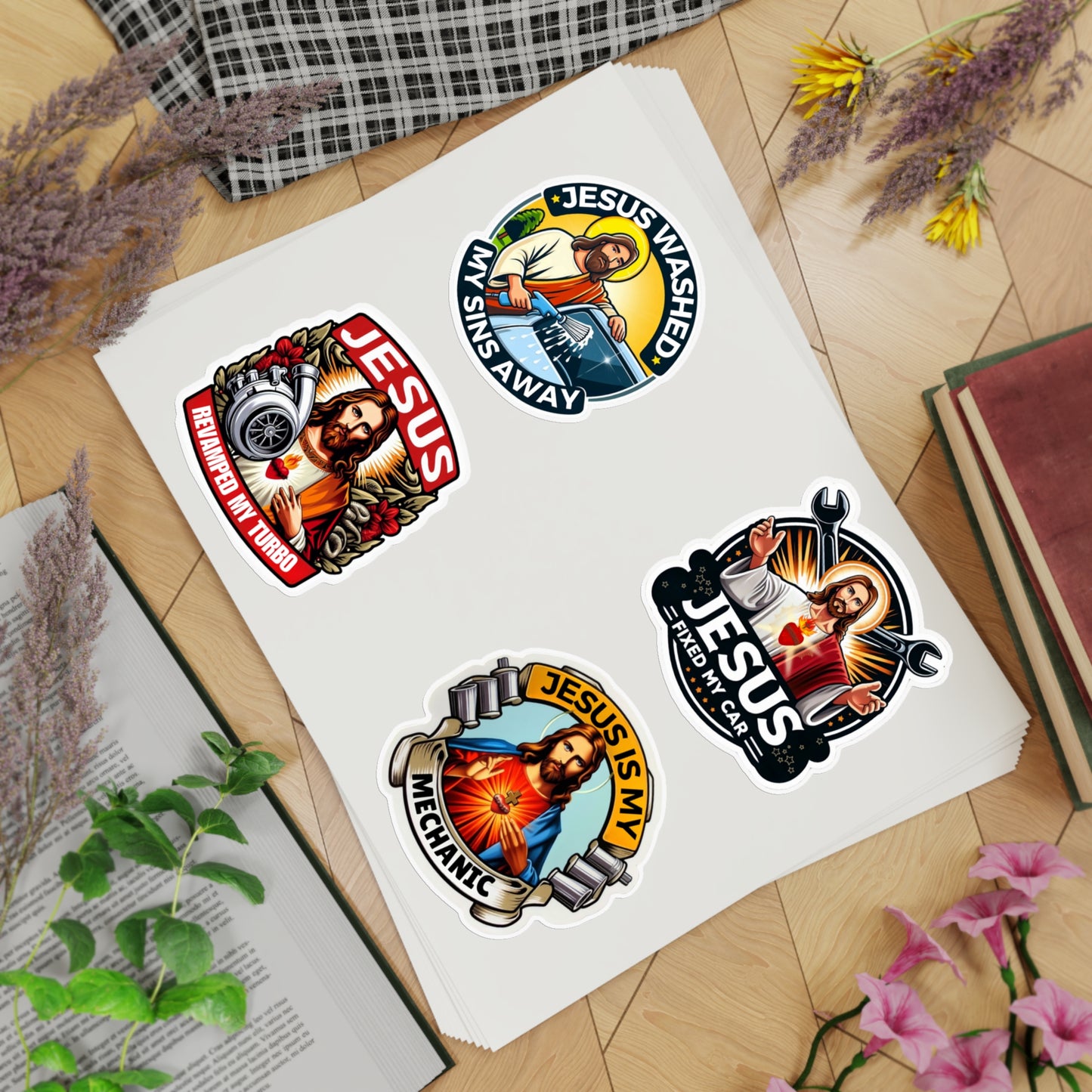 10 pcs Sheet Bundle Mechanic Jesus Sticker, Bumper Stickers, Christian Car Fans