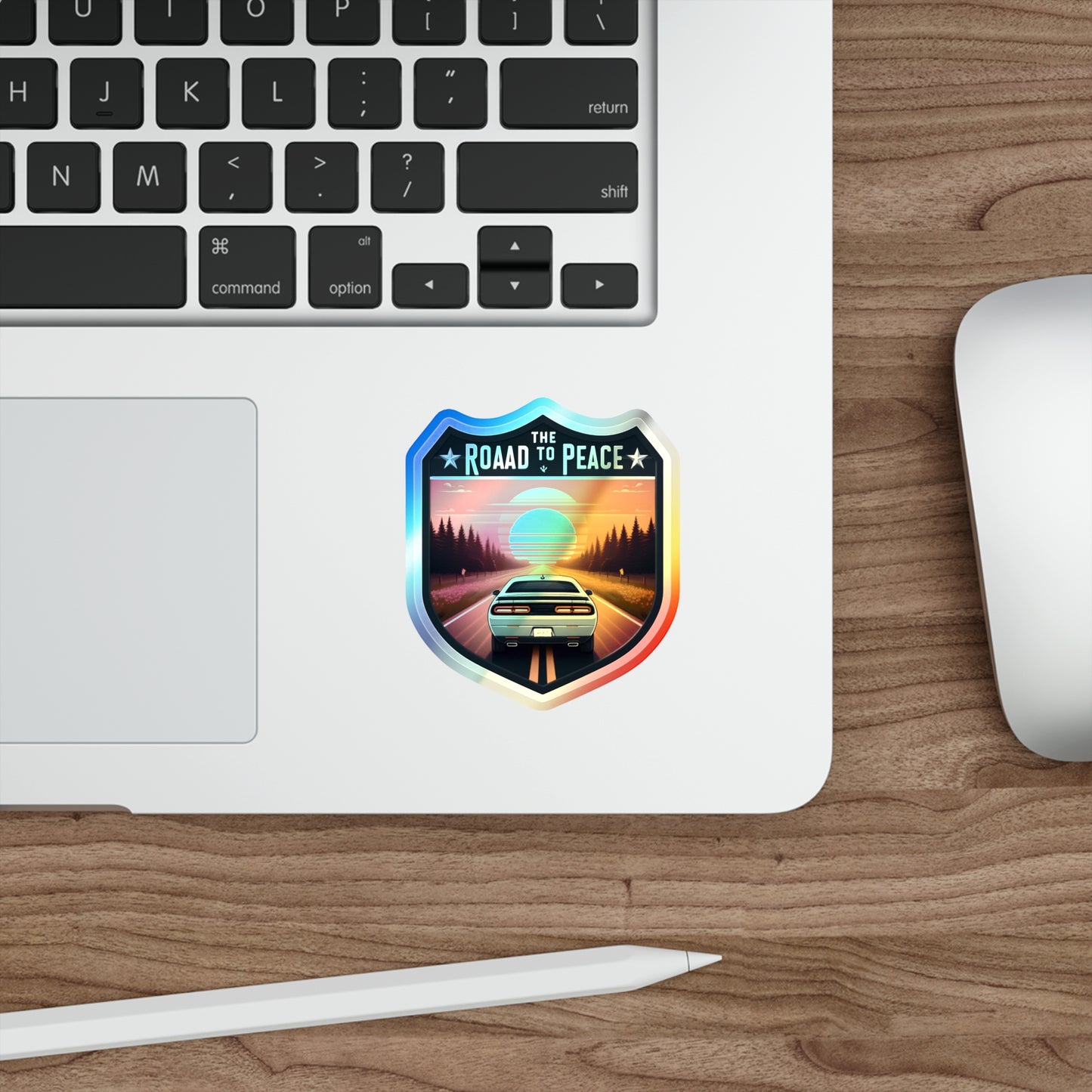 Roaad to Peace, Holographic Die-cut Stickers for Travelers, Hikers, Automotive Fans