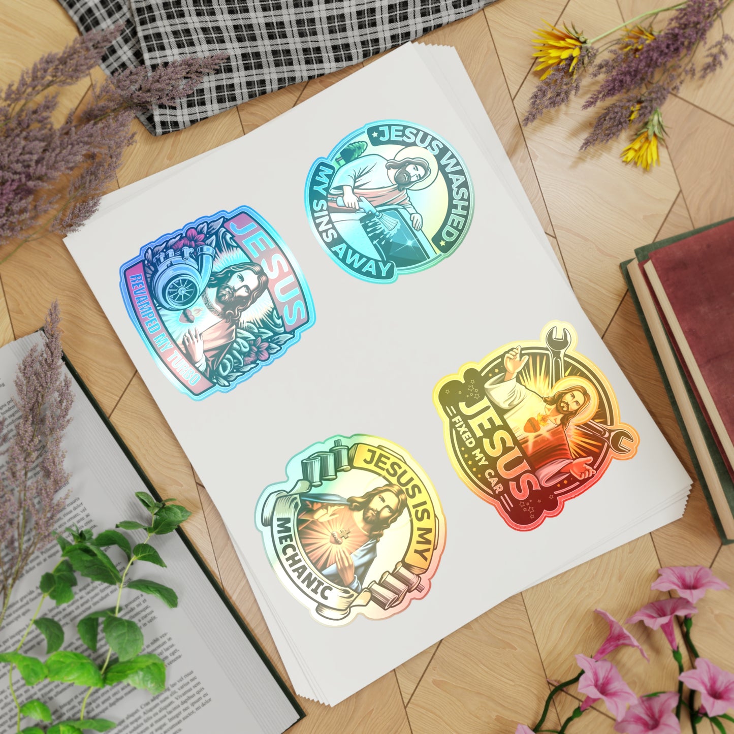 10 pcs Sheet Bundle Mechanic Jesus Sticker, Bumper Stickers, Christian Car Fans