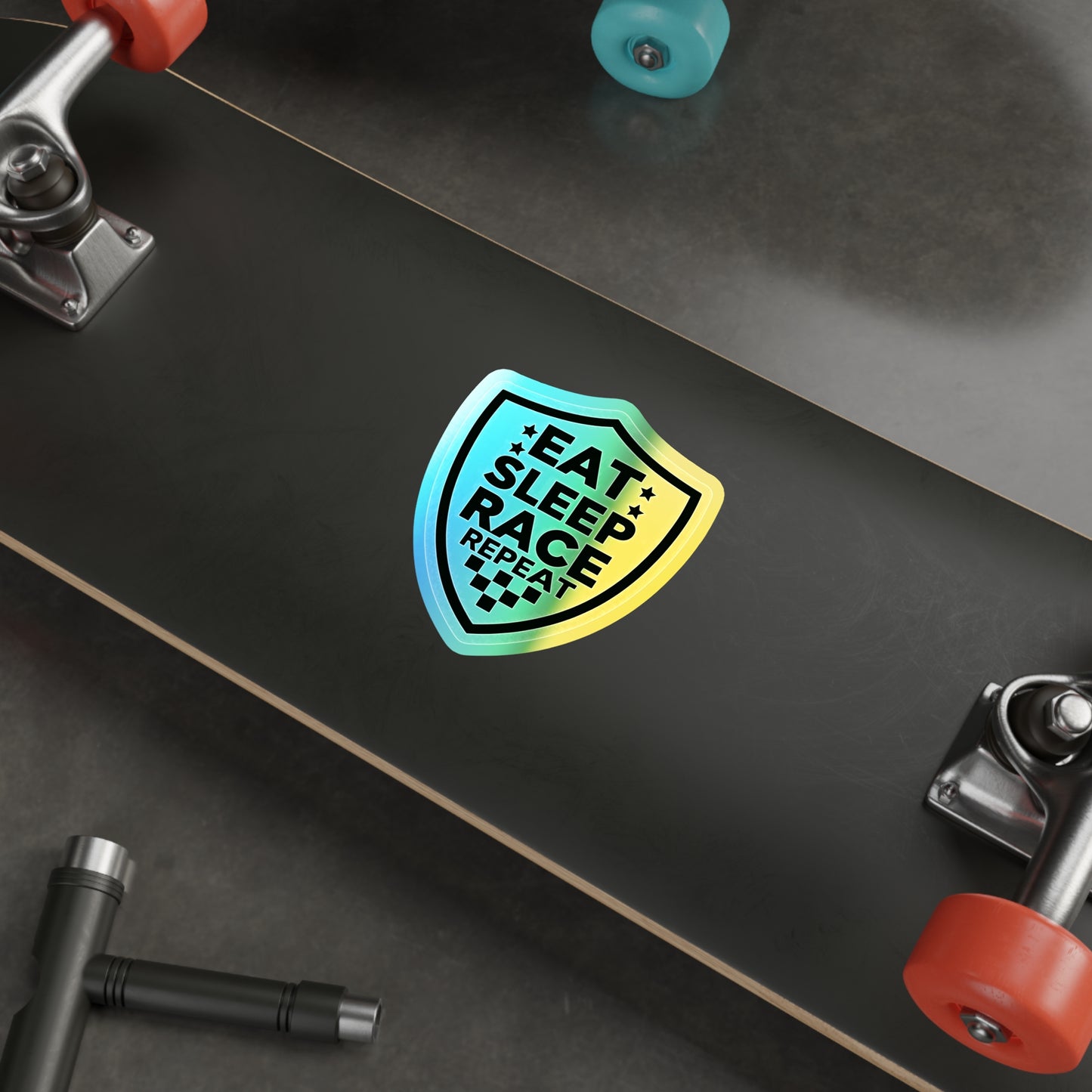 Eat, Sleep, Race, Repeat, Holographic Die-cut Sticker for Automotive Fan