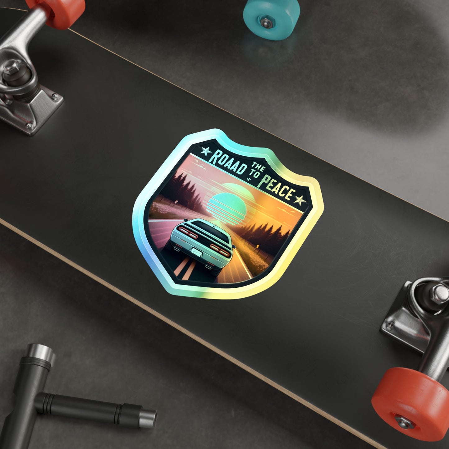 Roaad to Peace, Holographic Die-cut Stickers for Travelers, Hikers, Automotive Fans