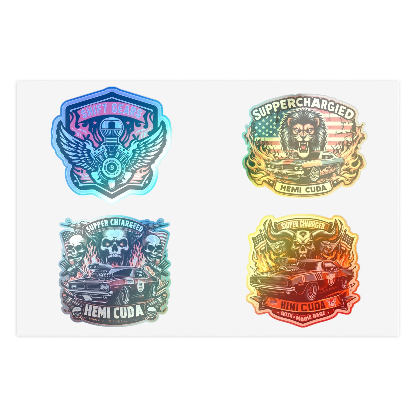 5 Sheet Bundle Holographic Sticker Sheets Car Fan Stickers Mechanics Stickers Hemi Cuda Supercharged