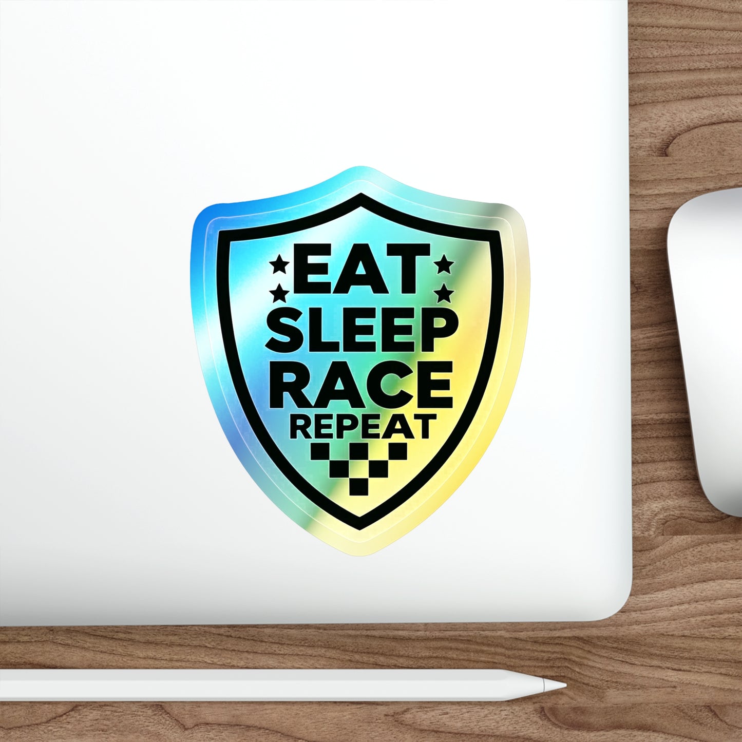 Eat, Sleep, Race, Repeat, Holographic Die-cut Sticker for Automotive Fan
