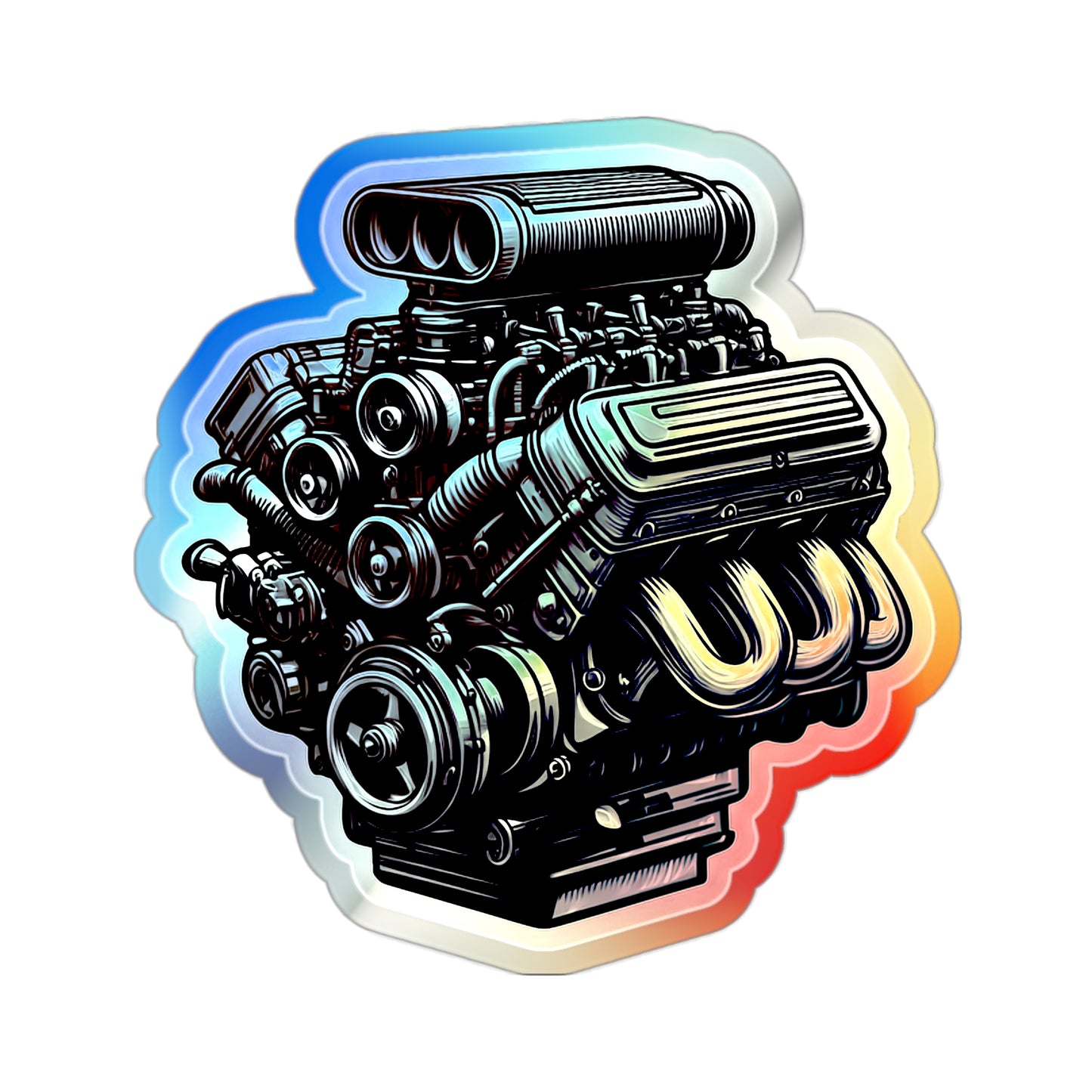 Holographic Sticker of a Supercharged V 8 engine
