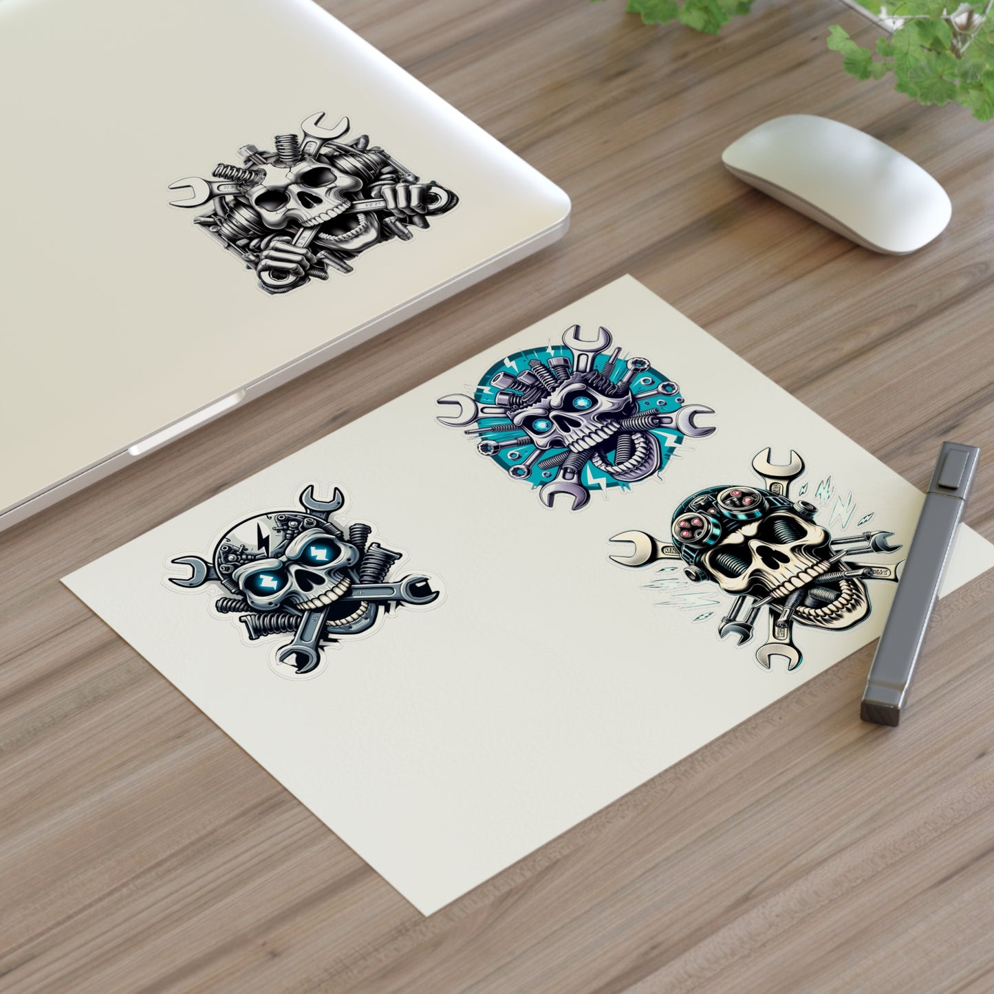 Mechanic Skeleton Crossed Wrenches Stickers Sheet