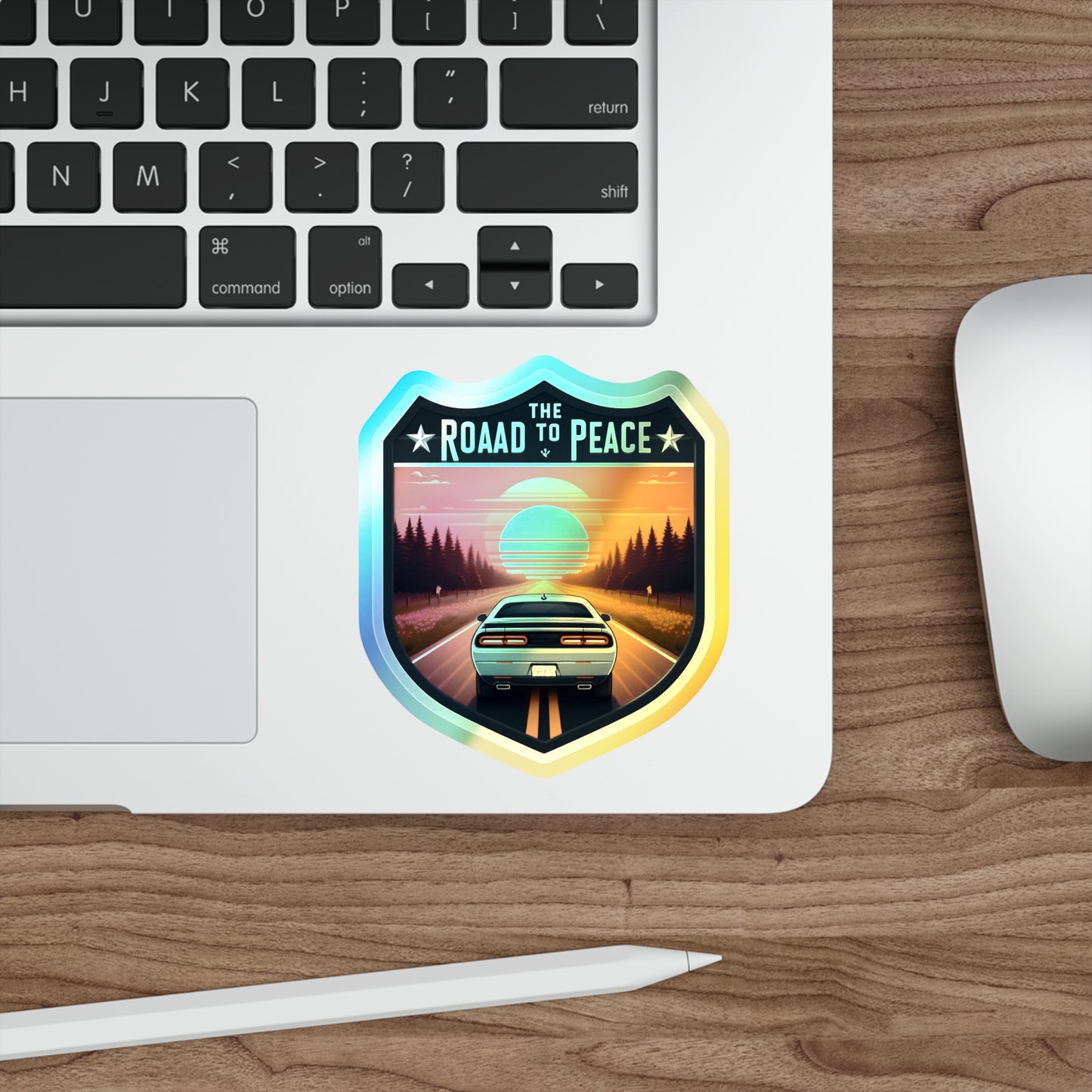 Roaad to Peace, Holographic Die-cut Stickers for Travelers, Hikers, Automotive Fans