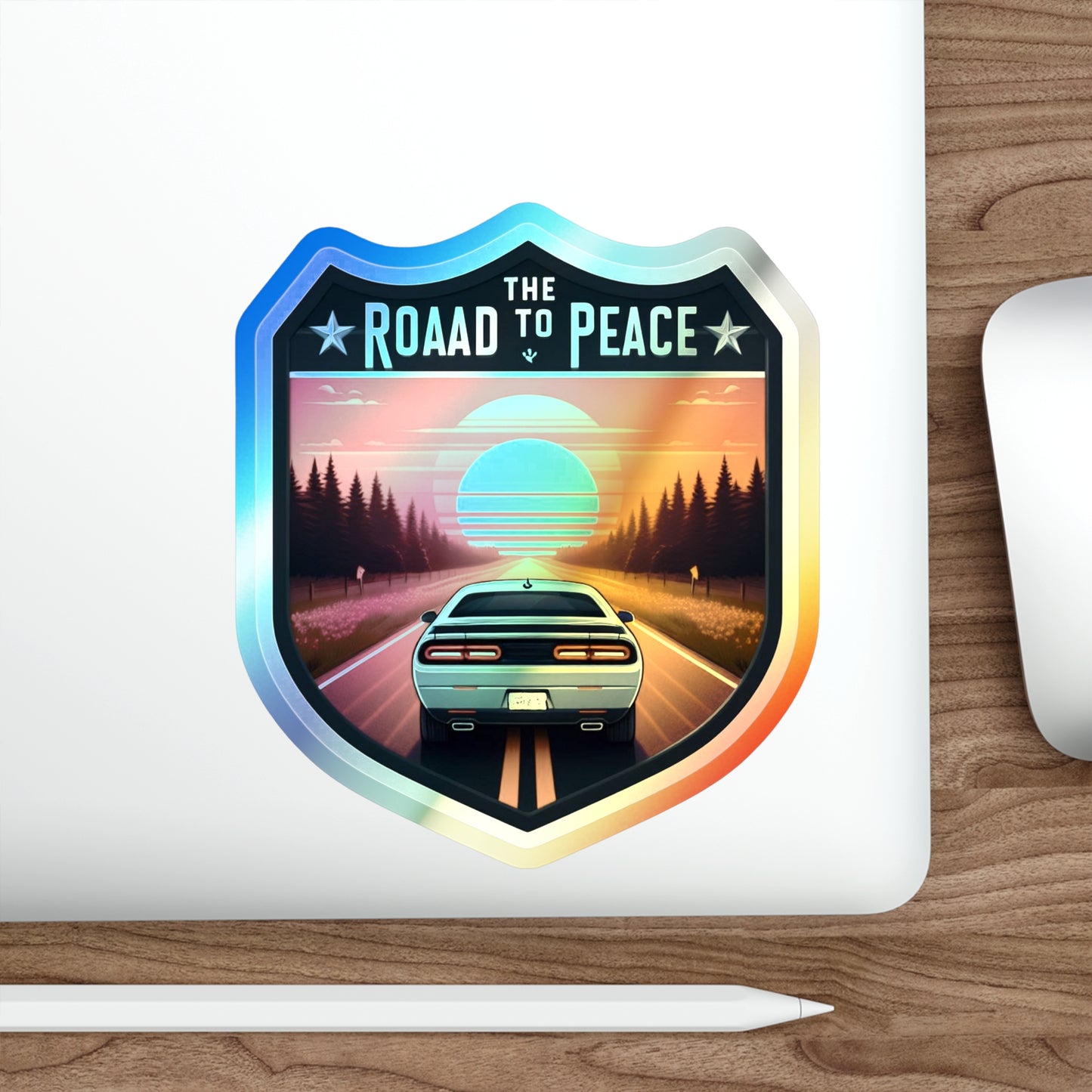 Roaad to Peace, Holographic Die-cut Stickers for Travelers, Hikers, Automotive Fans