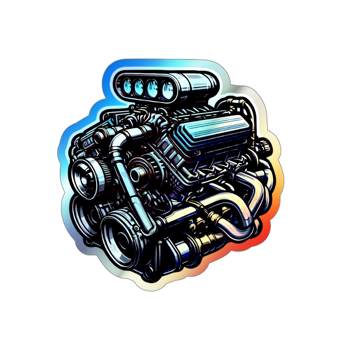 V 8 Engine Holographic Die-cut Stickers V8 engine for Gearhead