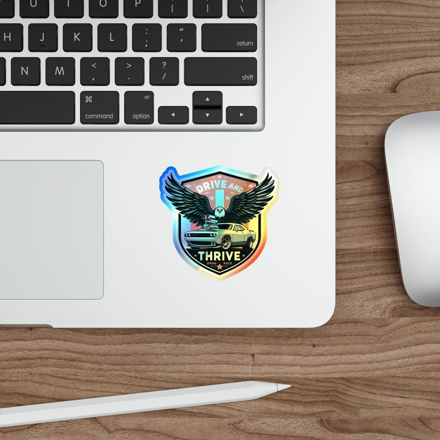 Drive and Thrive Holographic Die-cut Stickers for Travelers and Automotive Fans