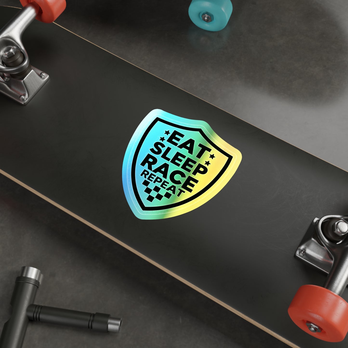 Eat, Sleep, Race, Repeat, Holographic Die-cut Sticker for Automotive Fan
