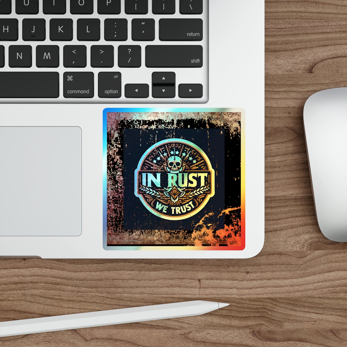 In Rust We Trust, Holographic Die-cut Sticker for True Automotive Fans - Gleznukalns Creative