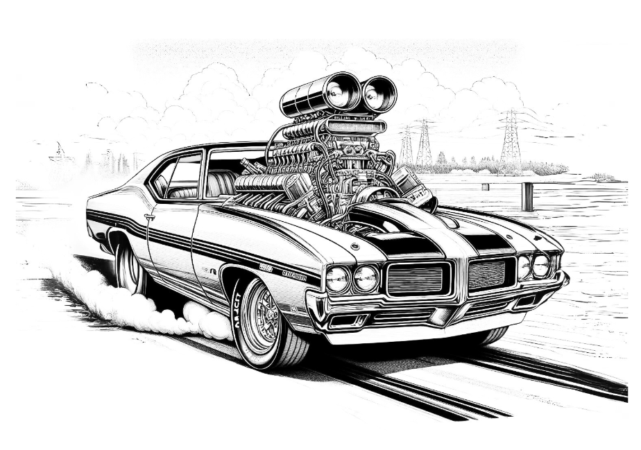 Supercharged Classic Muscle Car Coloring Book with a gift of 8555+ Coloring Printable Designs