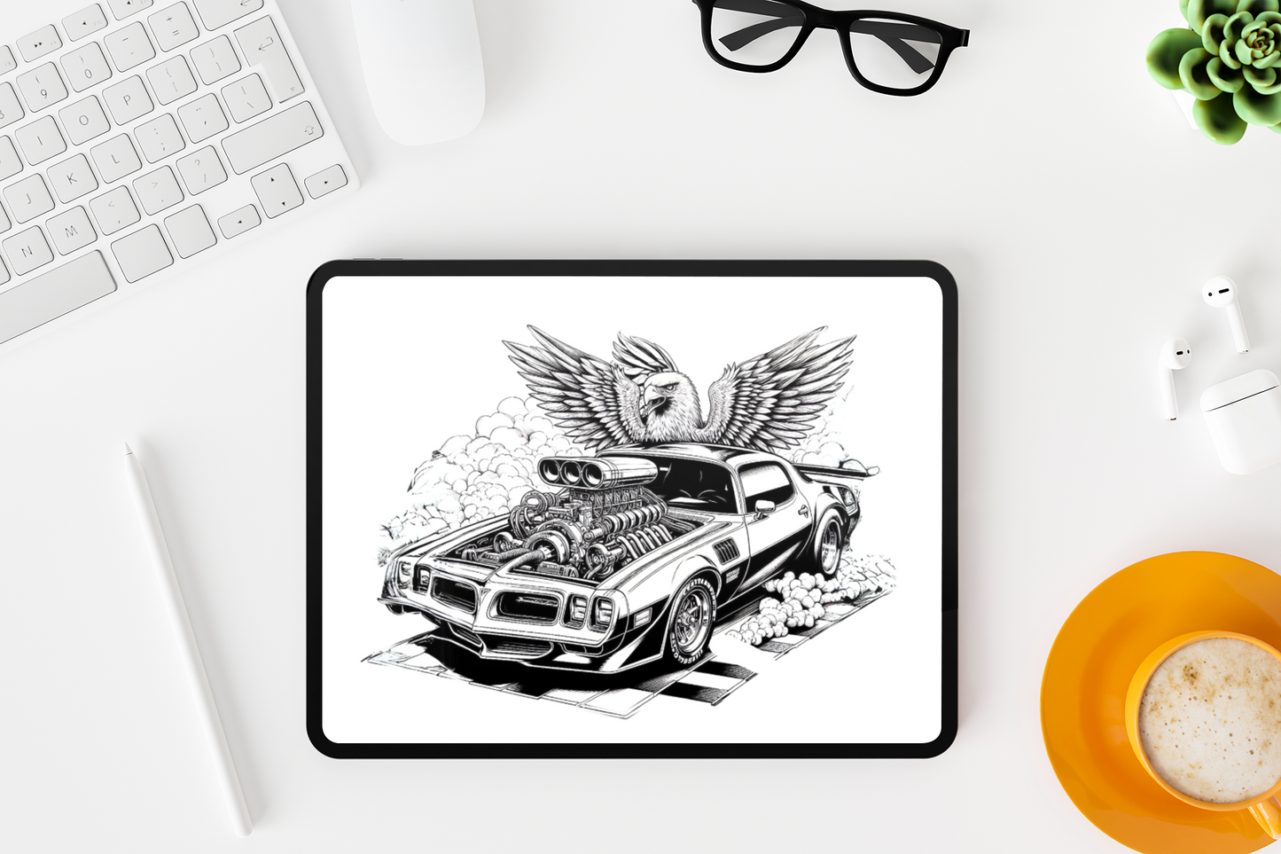 Supercharged Classic Muscle Car Coloring Book with a gift of 8555+ Coloring Printable Designs