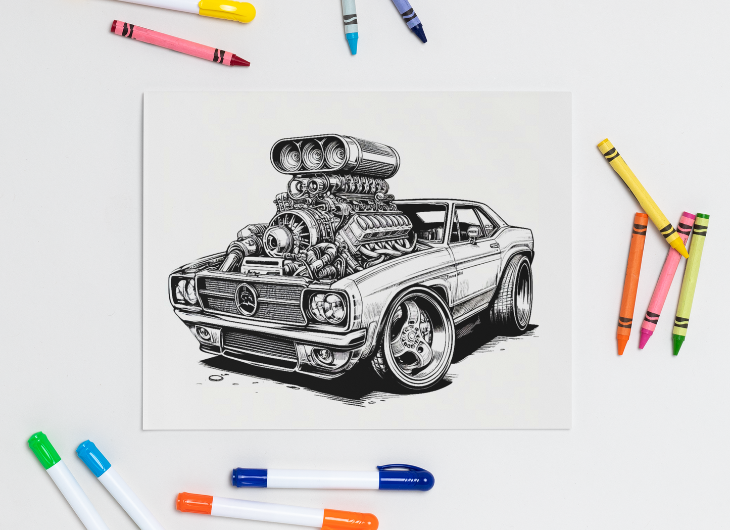 Supercharged Muscle Car Coloring Book RPM-2 with a Gift of 8555+ Coloring Designs