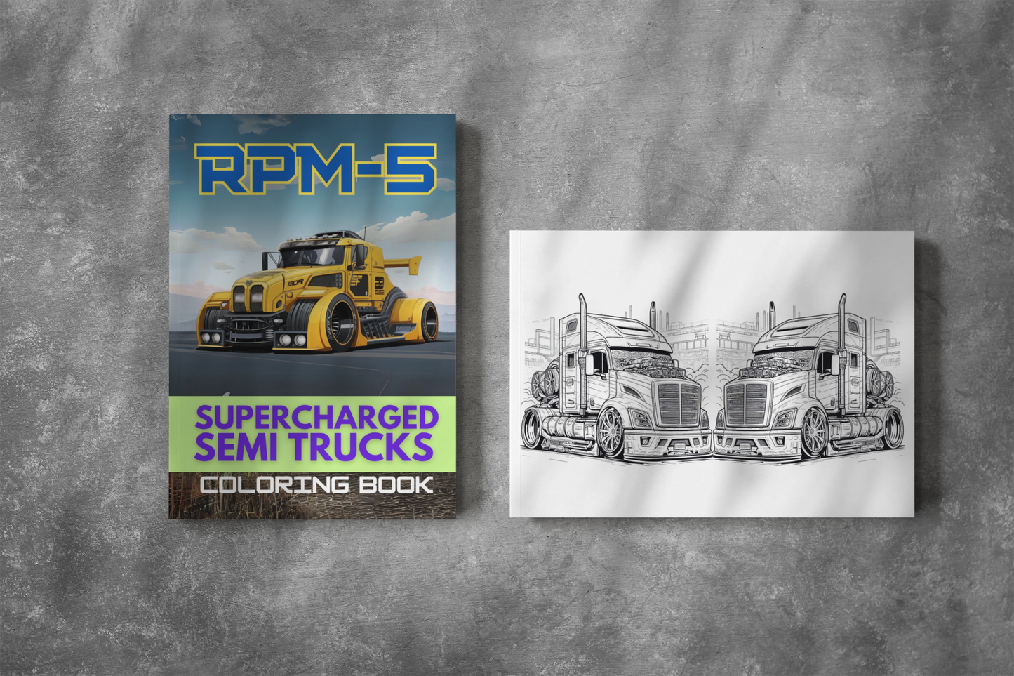 Semi Trucks Coloring Book RPM-5 with a Gift of 8555+ Coloring Designs