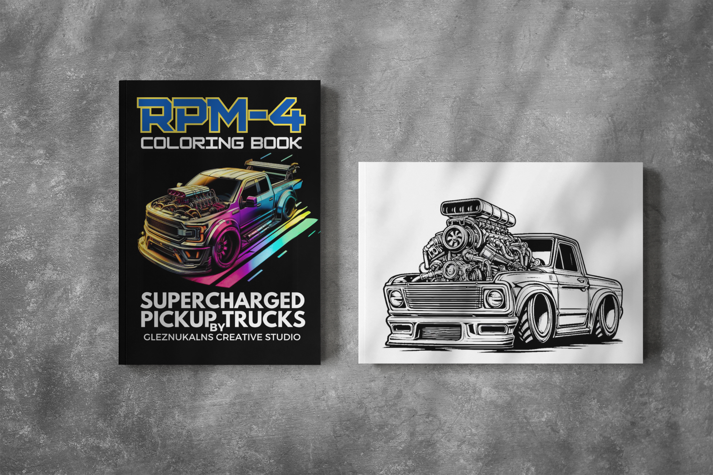 Supercharged Pickup Trucks Coloring Book RPM-4 with a Gift of 8555+ Coloring Designs