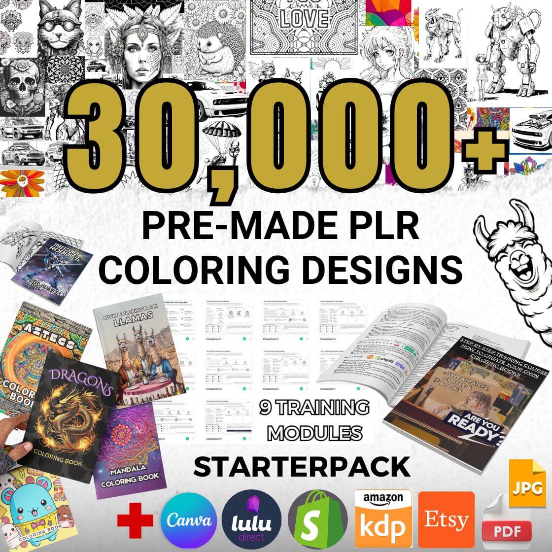 Online Training Course: Create Your Own Coloring Books (create, edit, upload and selfpublish) +30,000 PLR Coloring Designs
