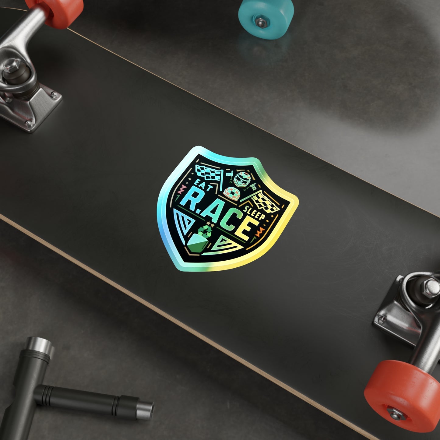 Eat, Sleep, Race, Repeat Holographic Die-cut Stickers for Fast Track Racers