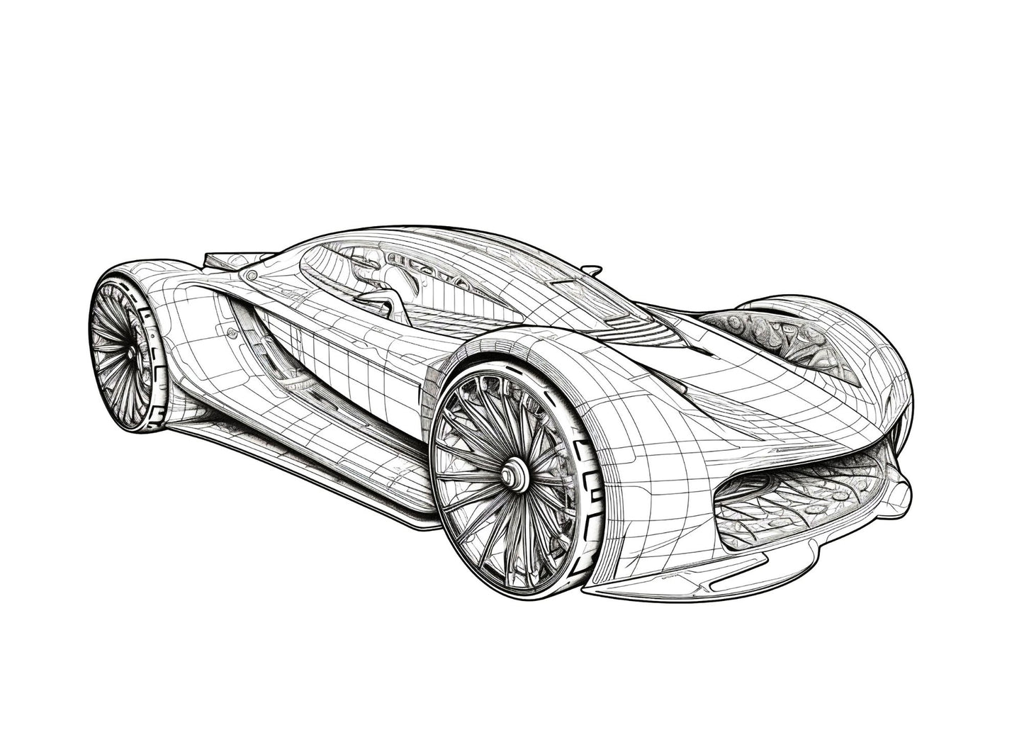 PDF of Futuristic Muscle Car Coloring Book RPM-3 Digital Dowmload Printable PDF 80+ Pages