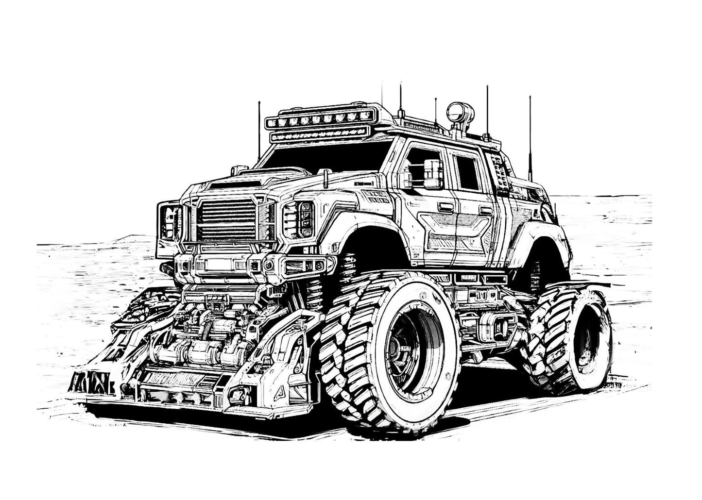 Digital PDF Supercharged Pickup Trucks Coloring Book RPM-4