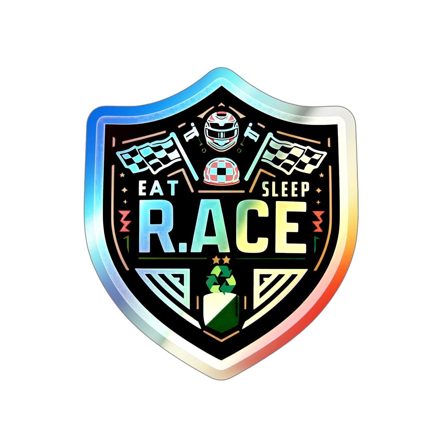 Eat, Sleep, Race, Repeat Holographic Die-cut Stickers for Fast Track Racers