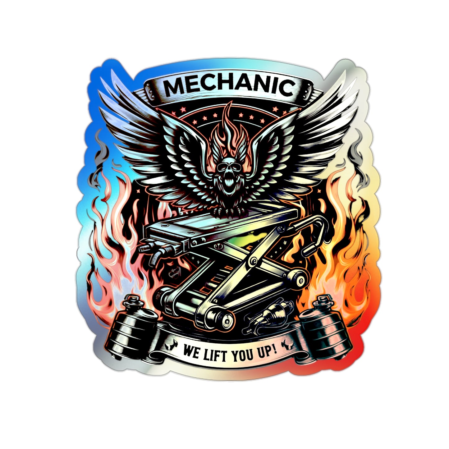 We Lift You Up Holographic Die-cut Stickers for Mechanics and Car Fans