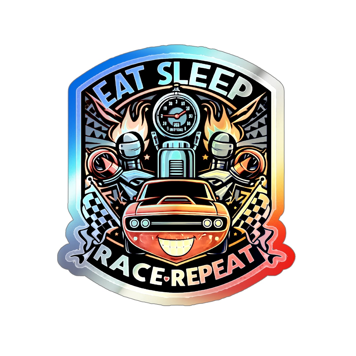 Eat Sleep Race Repeat Holographic Die-cut Stickers for Track Racing Drivers, Car Fans and Drifters