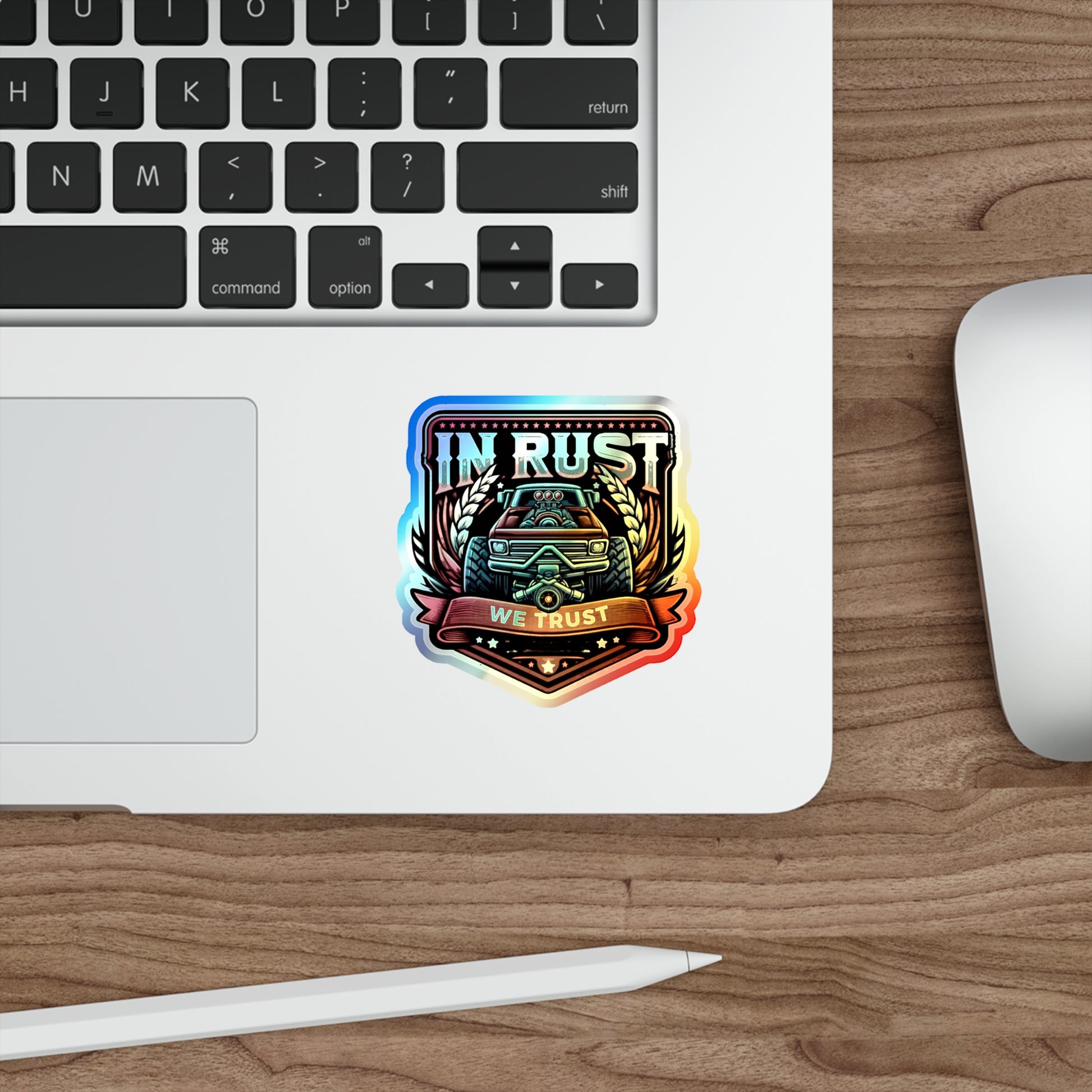 In Rust We Trust Holographic Die-cut Stickers for Gearheads and Mechanics - Gleznukalns Creative