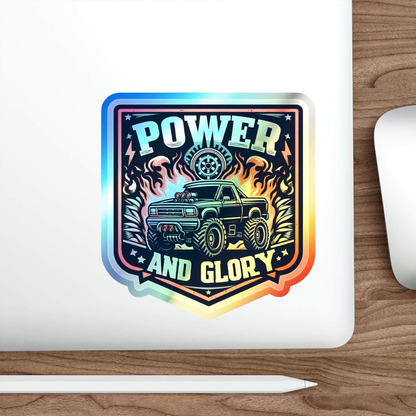 Power and Glory Holographic Die-cut Stickers for Enthusiastic Pickup Truck fans