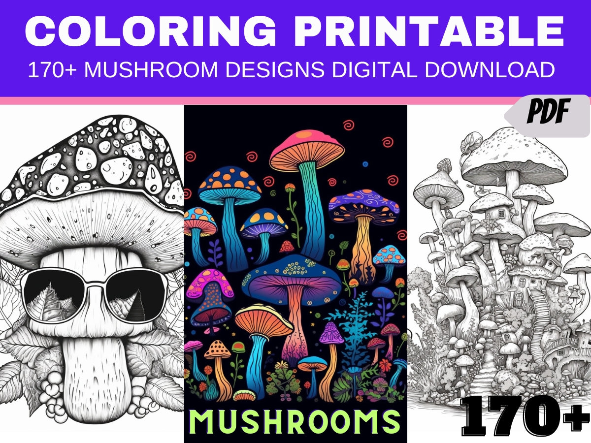 Mushrooms Coloring Pages Digital Download Coloring Book PDF Download Magical Mushrooms